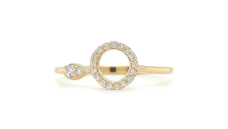 Yellow gold diamond halo open circle ring
