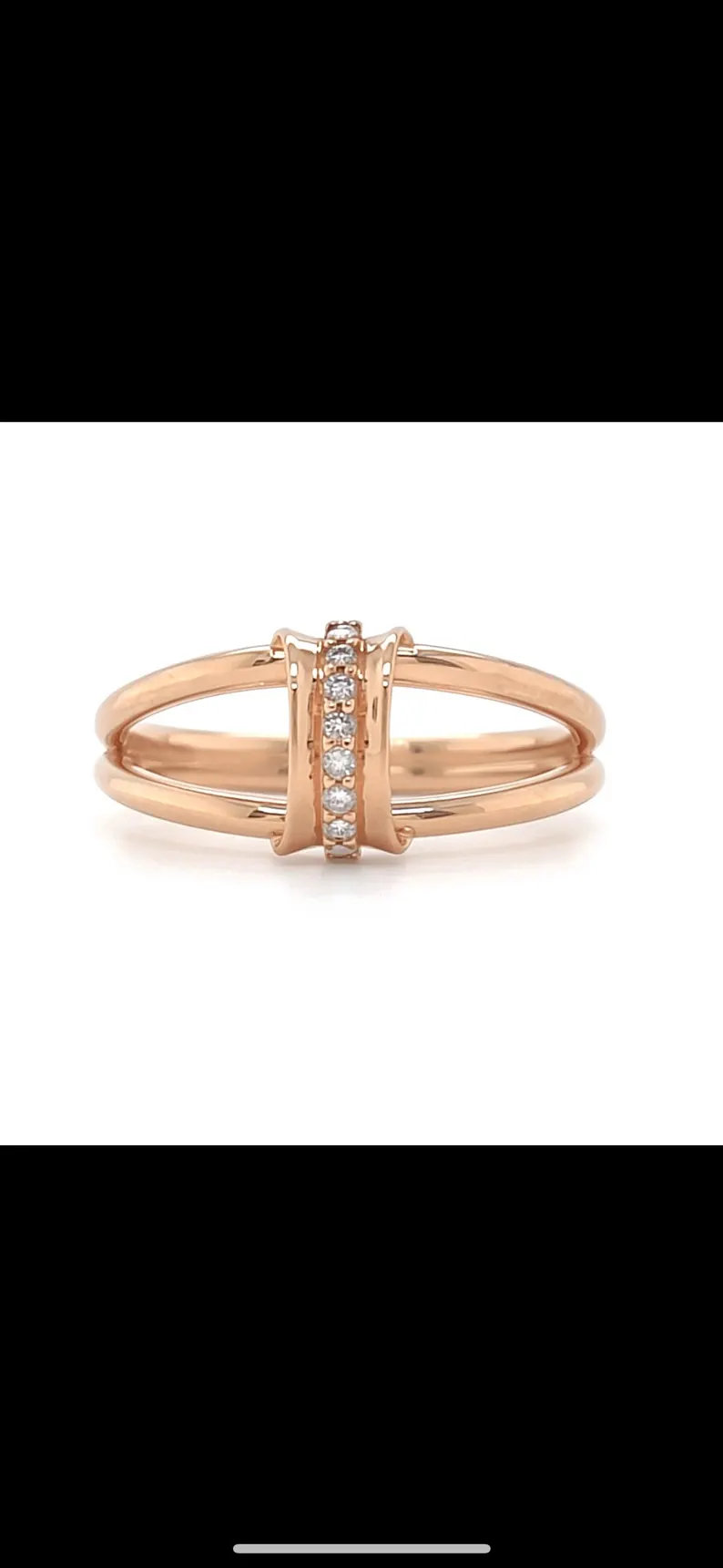 Rose-gold double-band diamond accent ring