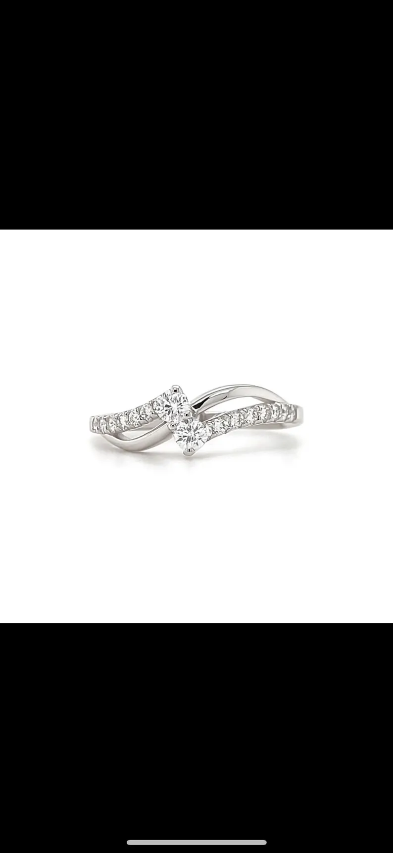 Two-stone diamond twist ring in white gold, second listing