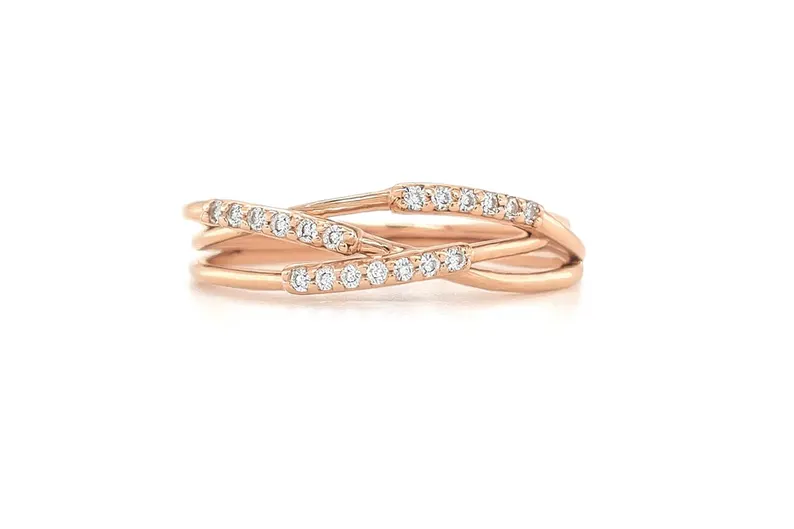 Rose-gold intertwined diamond band ring